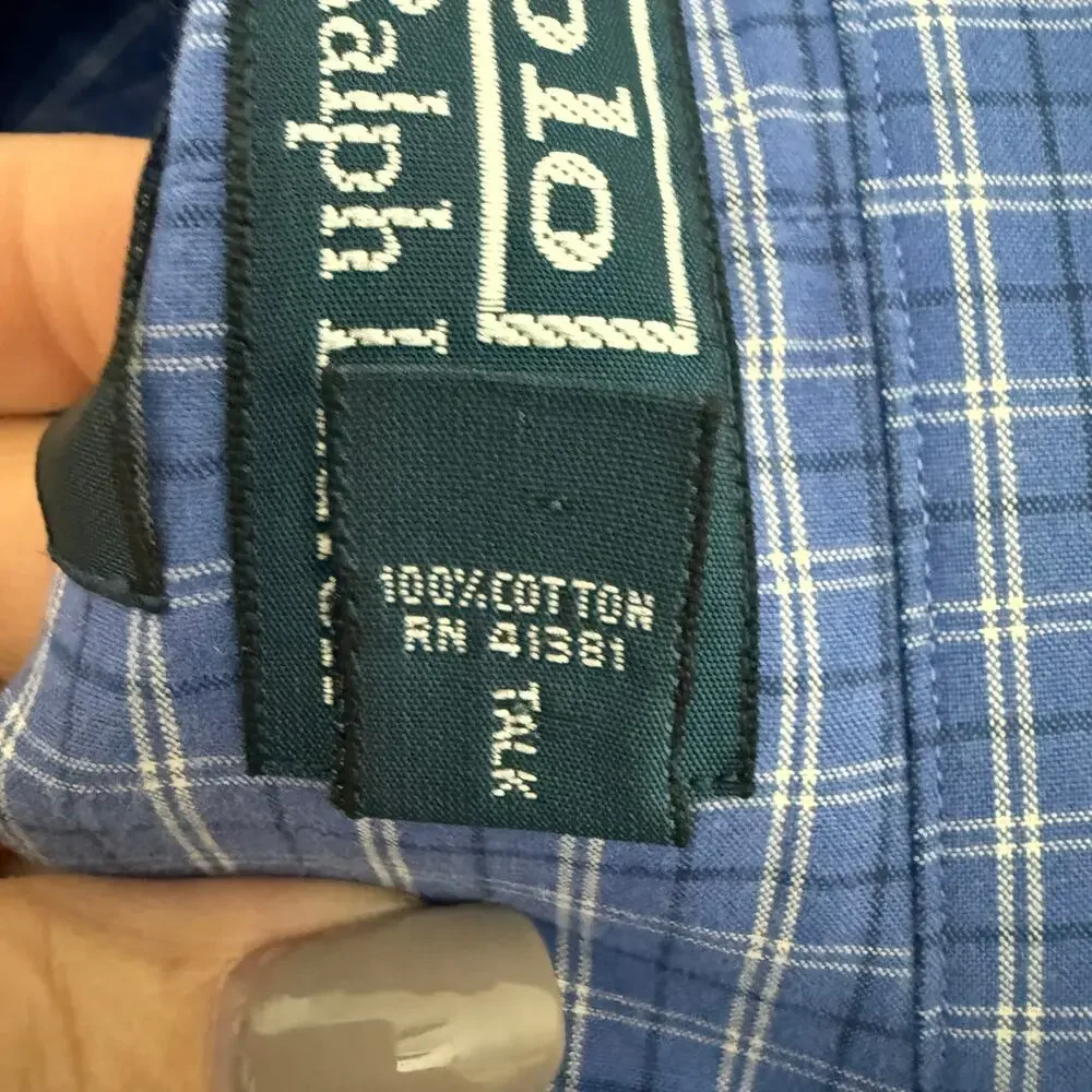 Men's‎ Polo Ralph Lauren Blue Plaid Button Down Long Sleeve Shirt Size 18 XXL